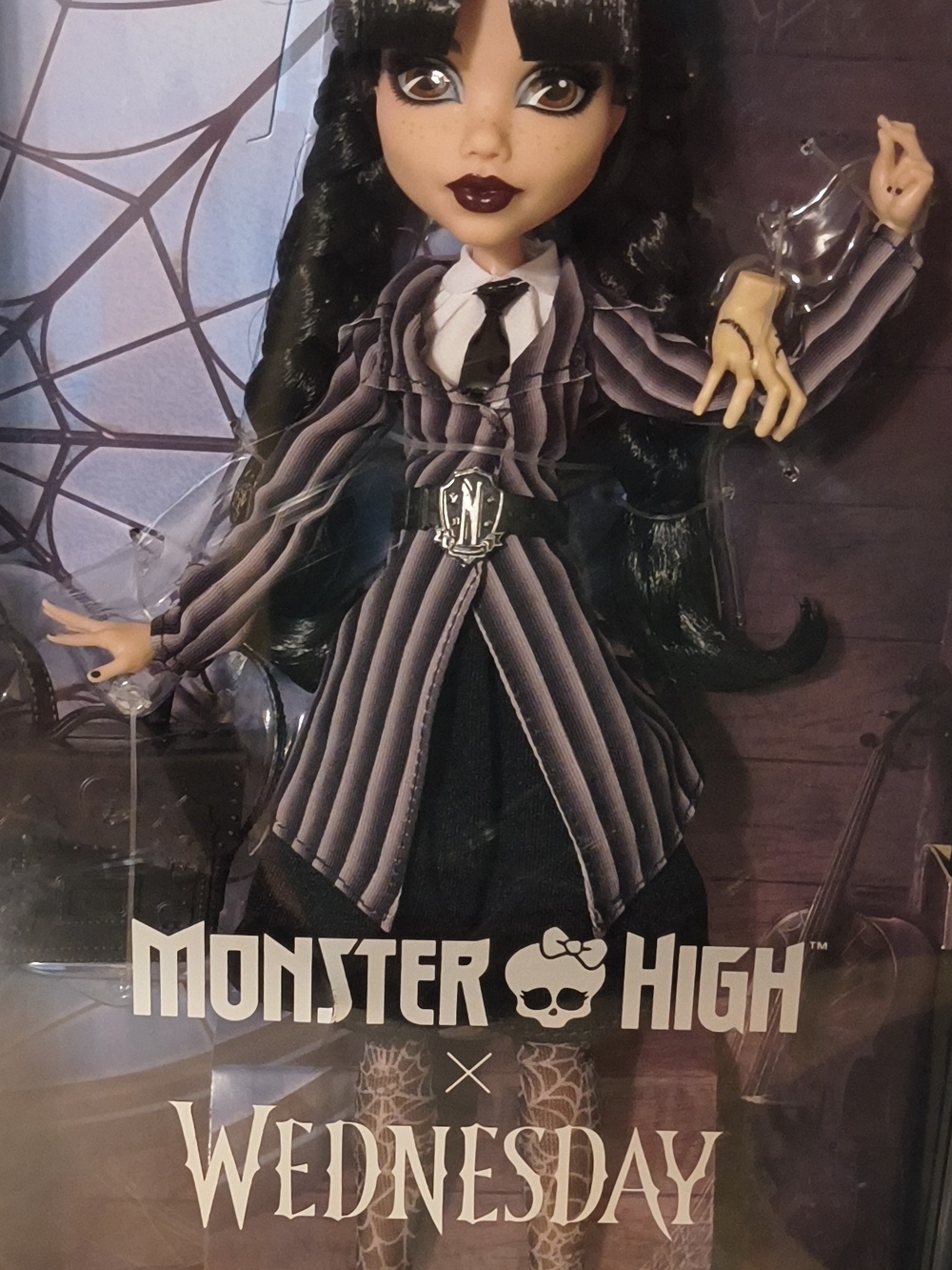 Dreamworks Monster High Wednesday Doll – Black and Gray Striped Outfit